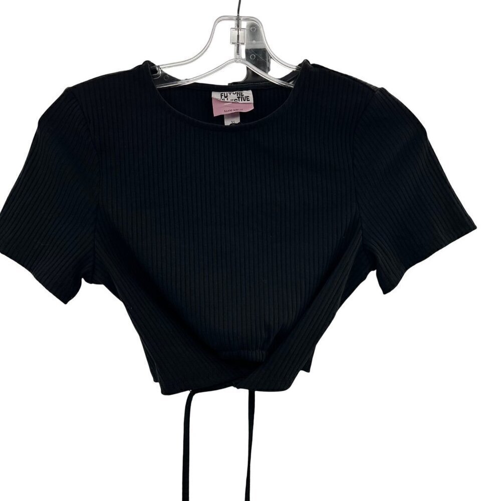 Alani Noelle Future Collective Women's Ribbed Black Crop Top Tie Hem Size XS New